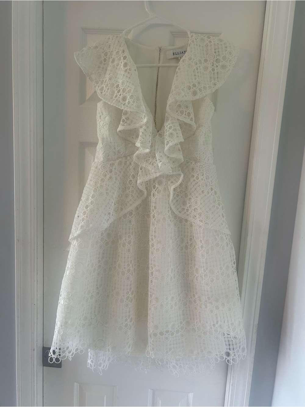 Elliatt Interlude White Lace Ruffled Mini Dress